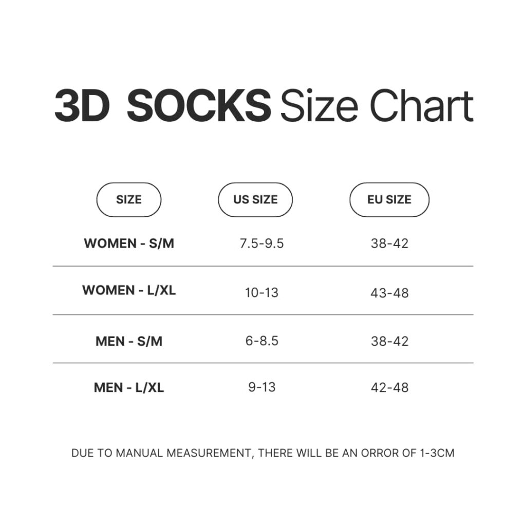 3D Socks Size Chart - Corgi Gifts UK
